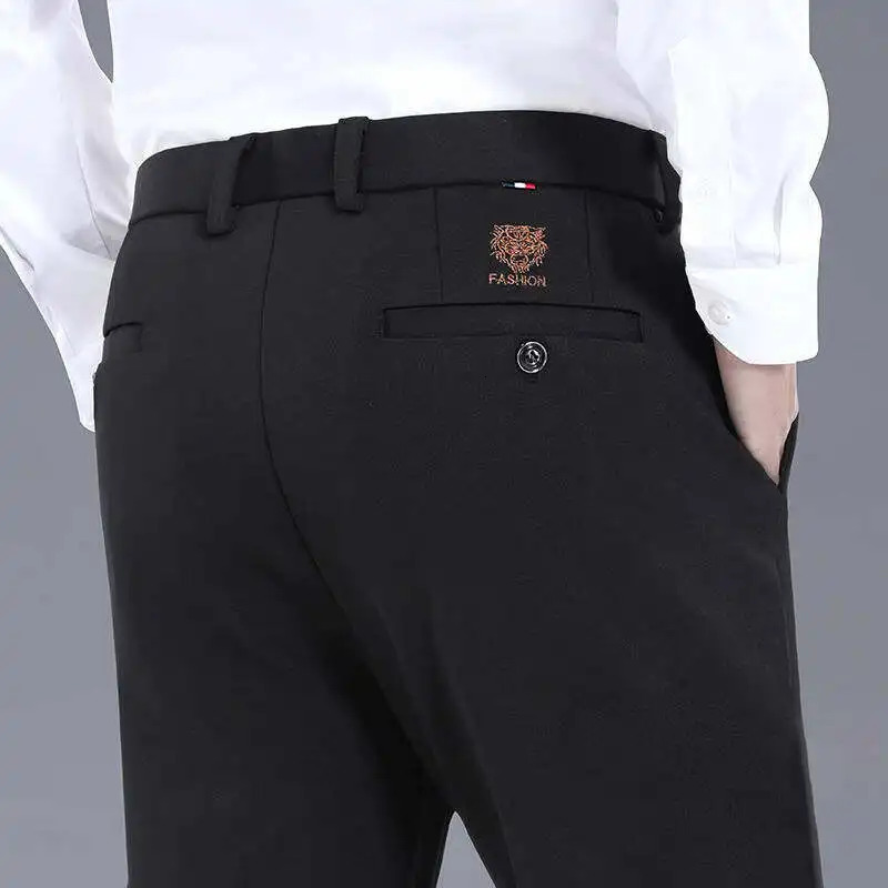 2942 Mens Summer Thin Fashion Business Casual Suit Pants Long Pants Mens Elastic Straight Sleeve Formal Pants Plus Size 251028
