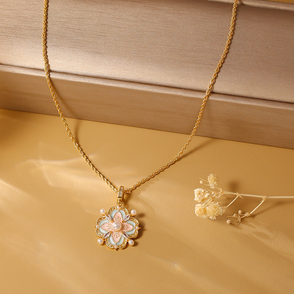 French Oil Drop Pearl Pendant New Chinese National Style Four-Leaf Clover Necklace Light High-End Sense Elegant Collarbone Chain ddmynov