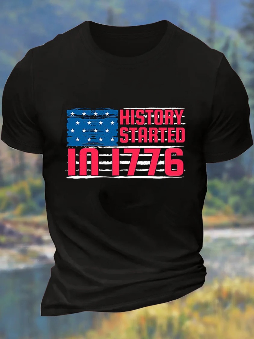 European and American Oversized Men's Independence Day Cotton Casual Letter T-Shirt - TT7330