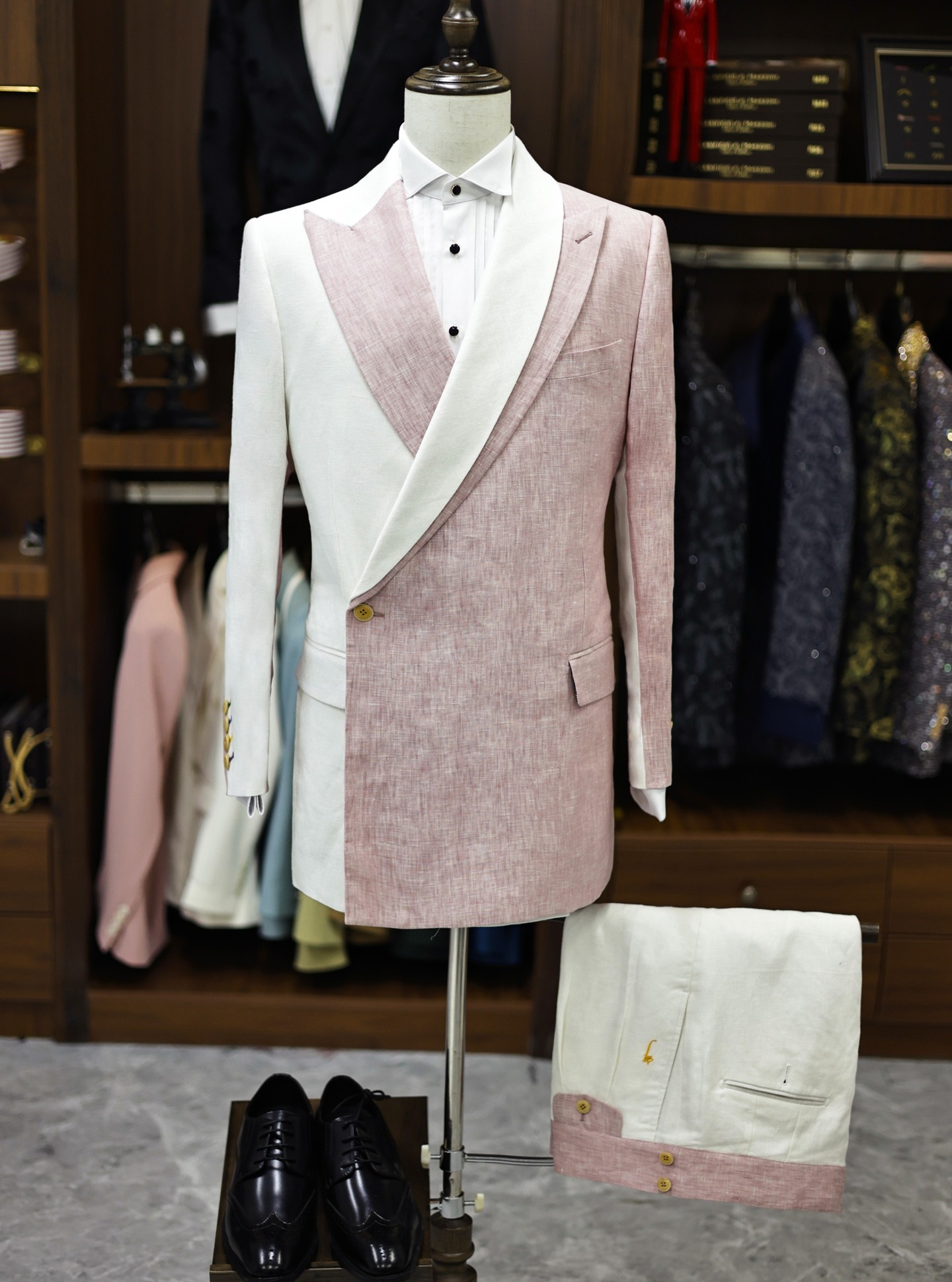 Unique Men's Suit 2 Pieces Set Multicolored Jacket Tailor-Made Groom Peaked Lapel Blazer Double Breasted Evening Party Customized Coat Pants Plus