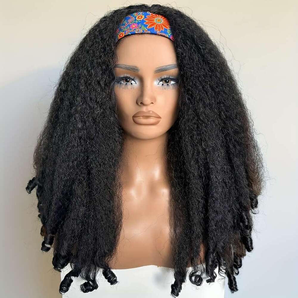 Heat Resistant Afro Curly/Kinky Synthetic With Curly Ends V-Part Design - Glueless 250% Density Rose Net Cap & Men, Unisex Natural Look Wig For All Et