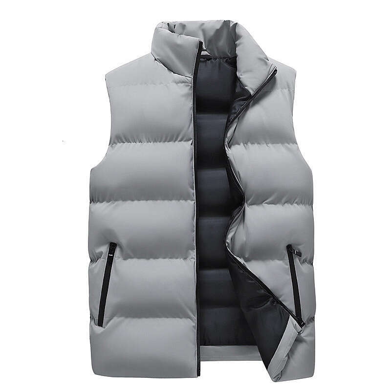 Men's Winter Stand Collar Trendy Vest Sleeveless Solid Color Thickened Warm Cotton Jacket