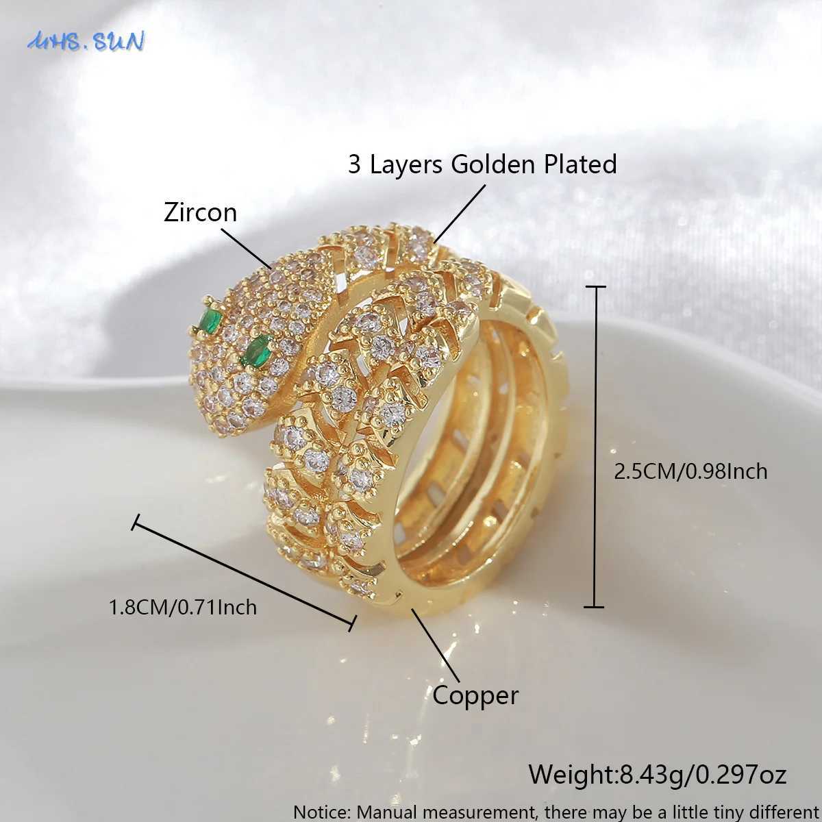 MHSSUN New Luxury Zircon Snake Rings For Women Gold Silver Color Adjustable Finger Double Rings Wedding Birthday Jewelry GiftsW251030