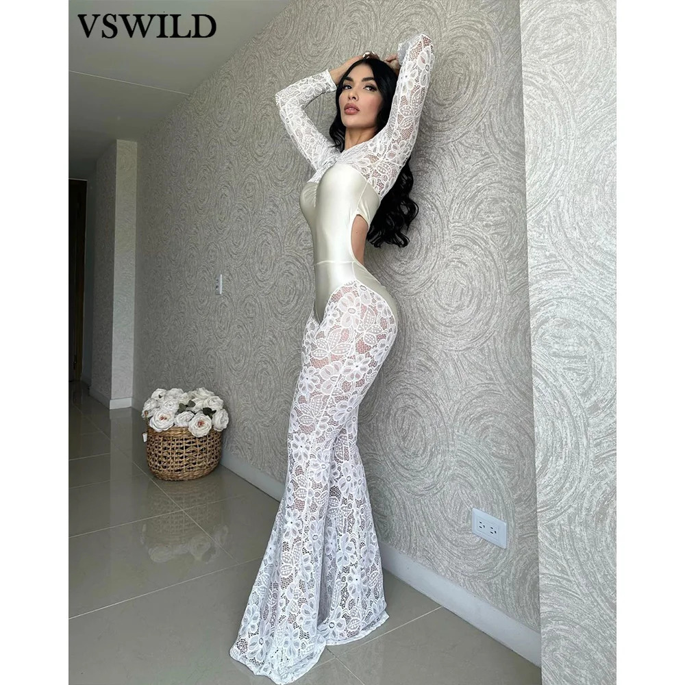 Lace Sexy Long Sleeve Backless Bodysuit High Waist Pants Round Neck Female Sensation Spicy Girl Fashion Casual Jumpsuits 251027