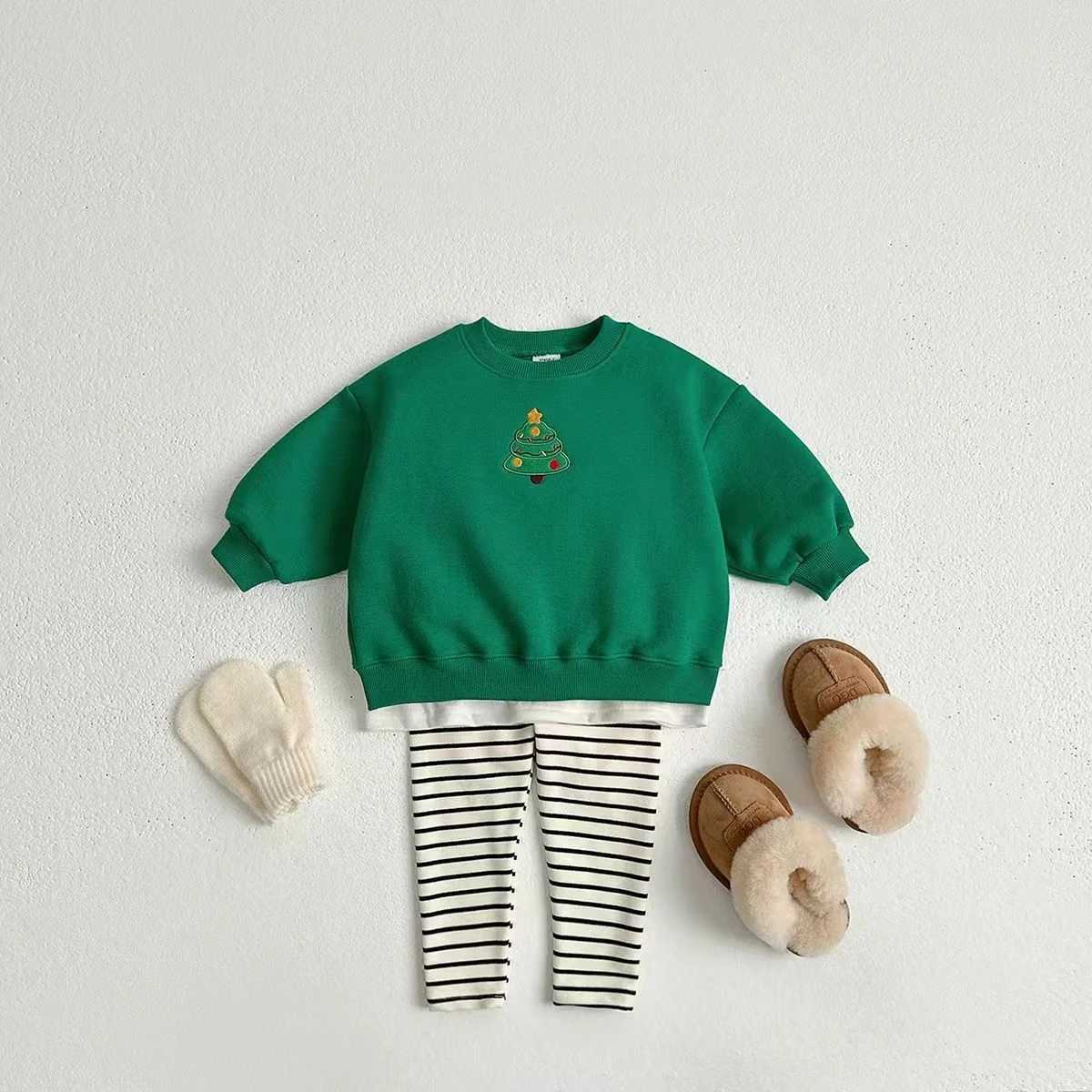 T24118 Autumn 2025 New Childrens Tshirt Christmas Theme Baby Long Sleeve Top Childrens Hoodie Christmas DressT251030