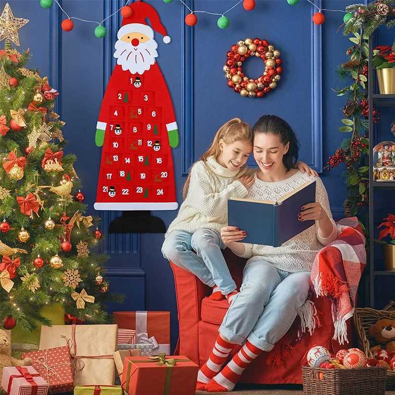 Christmas Felt Advent Calendar Wall Hanging Santa Advent Calendar with Pockets 24 Days Kids Toys For Children Christmas Gift C251030