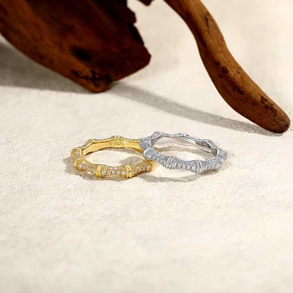 ATTAGEMS Sparkling Moissanite Ring Bamboo Design 925 Sterling Silver Women Rings Peace Good Luck for Birthday Party Gift JewelryW251030