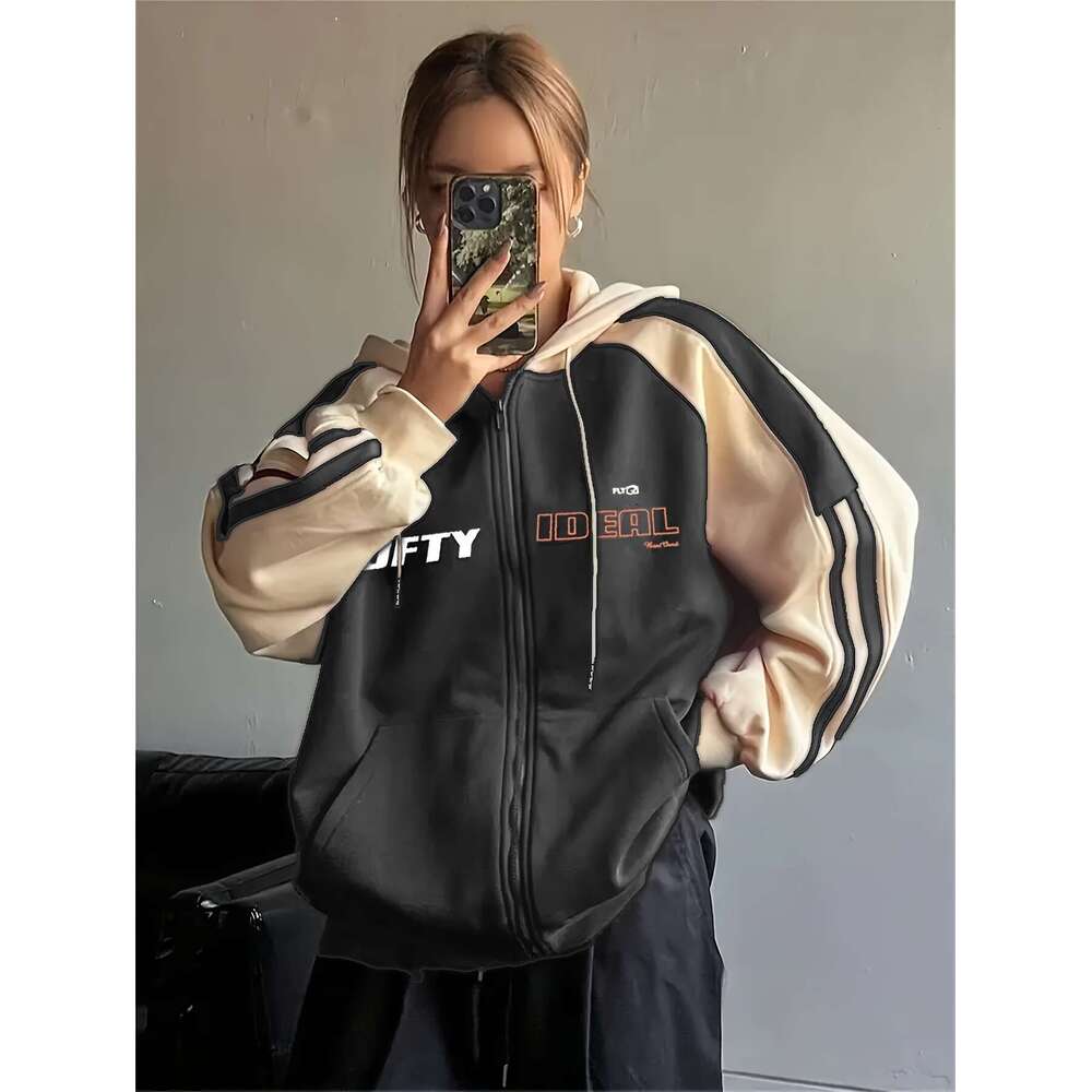 Women S Y K Color Block Hoodie With Wealth Letter Print Maroon Loose Fit Raglan Sleeve Pullover Hine Washable Casual Streetwear For All Seasons