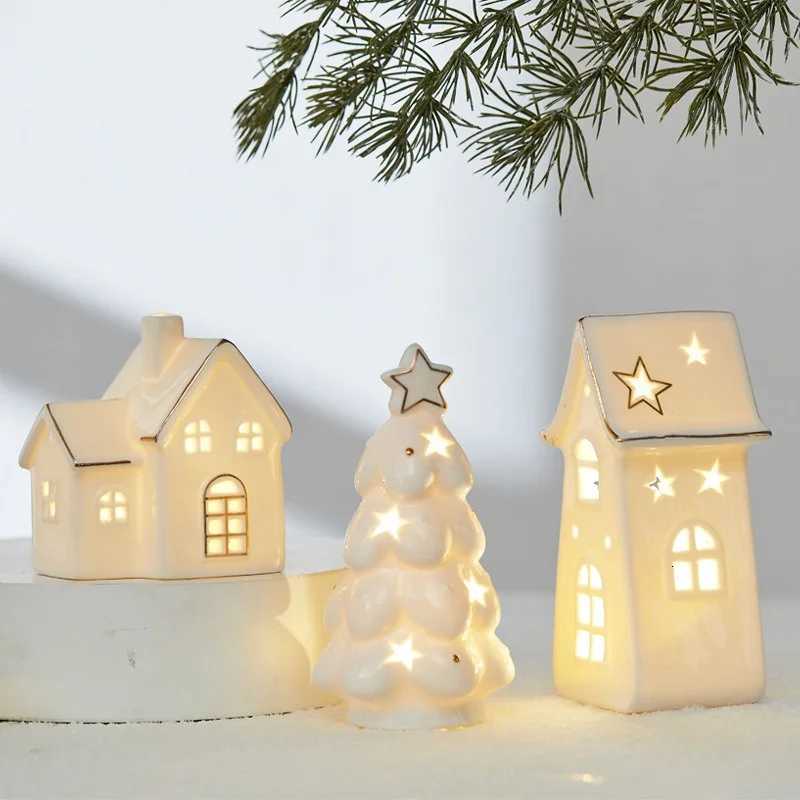 Christmas Ceramic Light Up Tree House Desktop Ornament Holiday Home Decor Tabletop DecorationChristmas Perfect Gift Idea C251030