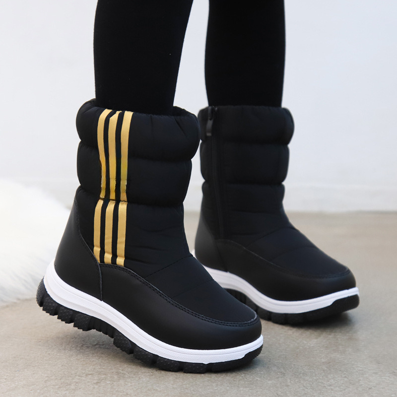 Cross border European and American snow boots winter new high top striped soft soled cotton boots, wool lining thickened warm snow boots designer shoe