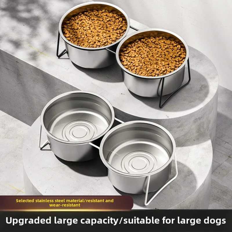 Large Stainless Steel Dog Slow Food Bowl with Thickened Stand Elevated Pets Products Supplies Feeders Accessories Tip Proof J251113