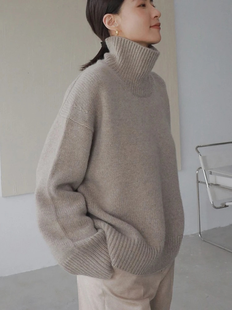 High Neck Pullover Sweater Korean Version Cashmere Loose Lazy Style Silhouette Knitted Bottoming Shirt 251028