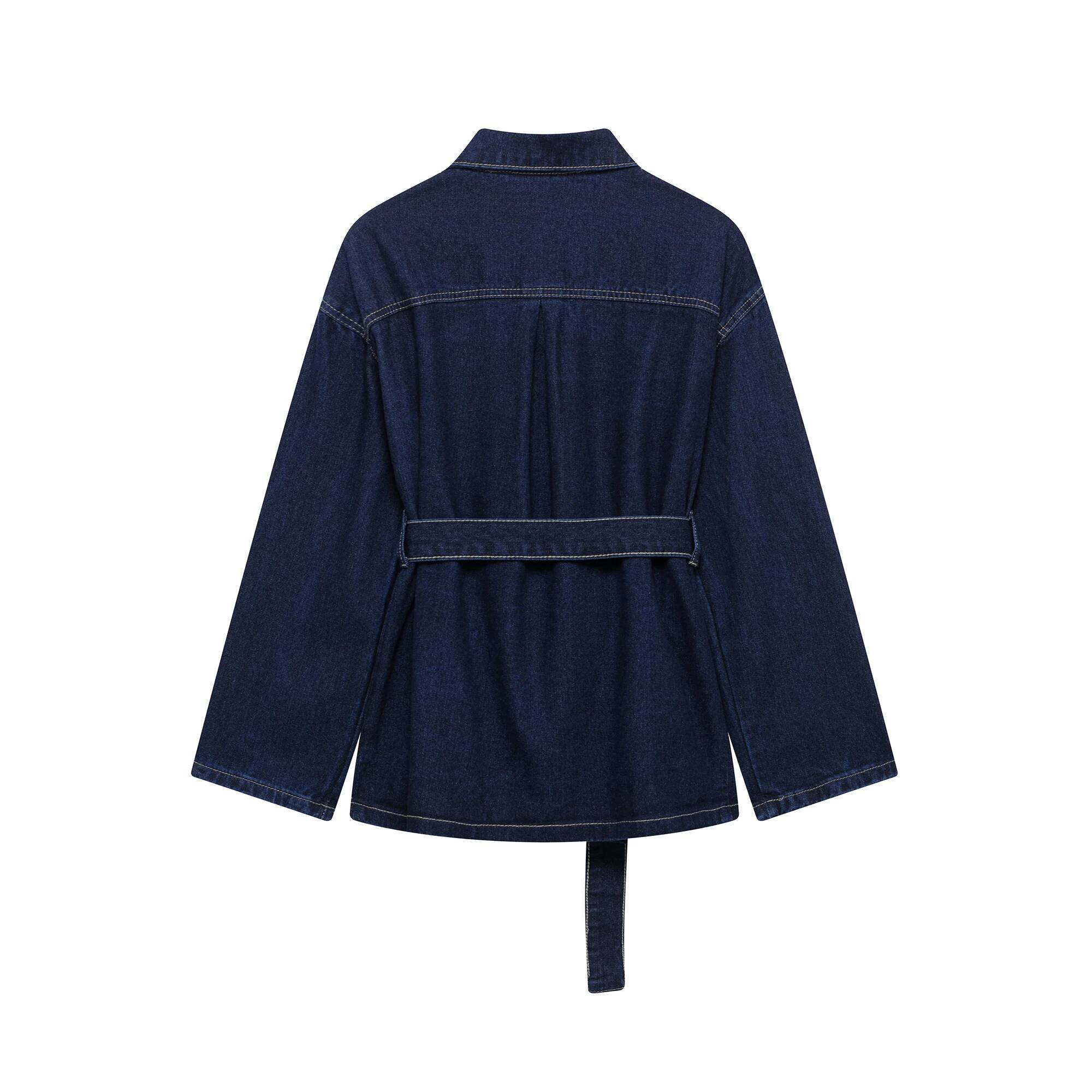 winter jacket women DUOPERI Women Fashion 2 Pieces With Belt Denim Jackets & Vintage Front Zipper Jeans Trousers Feamle Chic Lady Pants Sets