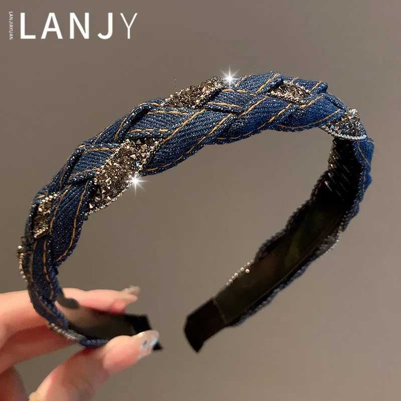 French Vintage Headband hair woman Denim Blue Rhinestone Wrapped Hair Bands Korean style Fried Dough Twists Braid Hair clips D260326