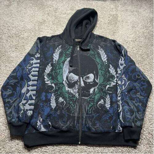 Blue Green American Vintage Hoodie Gothic Skull High Street Oversized Unisex Streetwear Pullover Casual Baggy Sleeve Sweatshirt