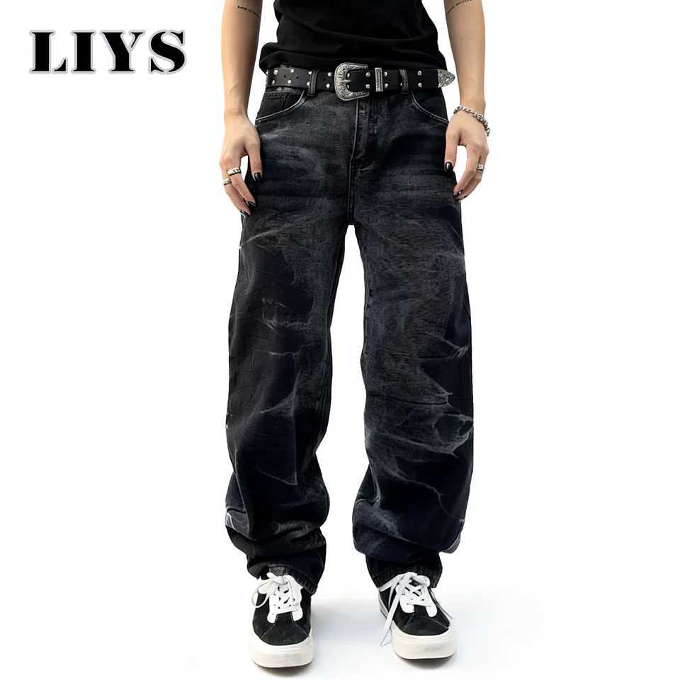 Autumn Mens Black Personalized Straight Leg Retro Jeans American Street Splashed Ink Loose Unisex Denim Pants Trendy Trousers J2510301