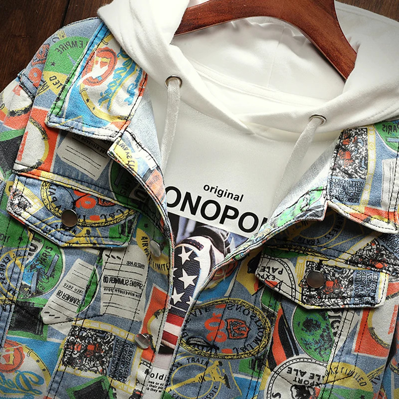 YASUGUOJI Personalized Design Denim Jacket Men Fashion Camouflage Graffiti Jackets Streetwear Plus Size Mens Jeans Coat 251029