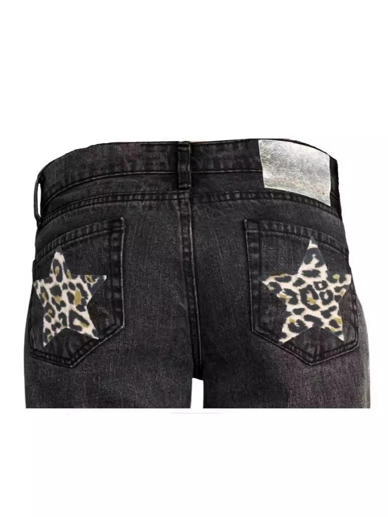 High Waisted Women Vintage Jeans Five Pointed Star Back Pocket Print Side Stud Embellishment Harajuku Street Baggy Casual Denim 251029