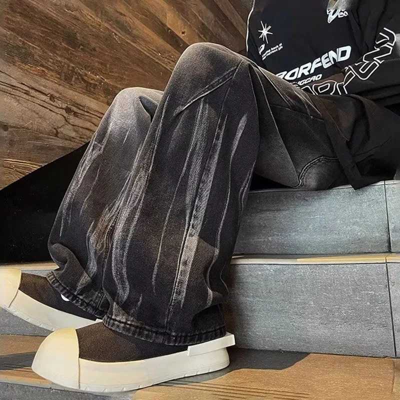 Autumn And Winter Dye Jeans Mens Denim Jeans New Casual Jeans Straight Leg Pants Baggy Pants HipHop Pants J251030