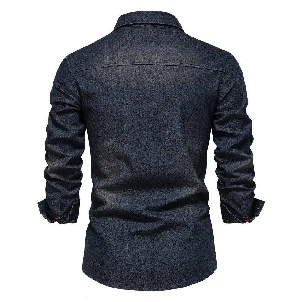 AIOPESON Elastic Cotton Denim Shirt Men Long Sleeve Quality Cowboy Shirts for Casual Slim Fit Jeans 251029