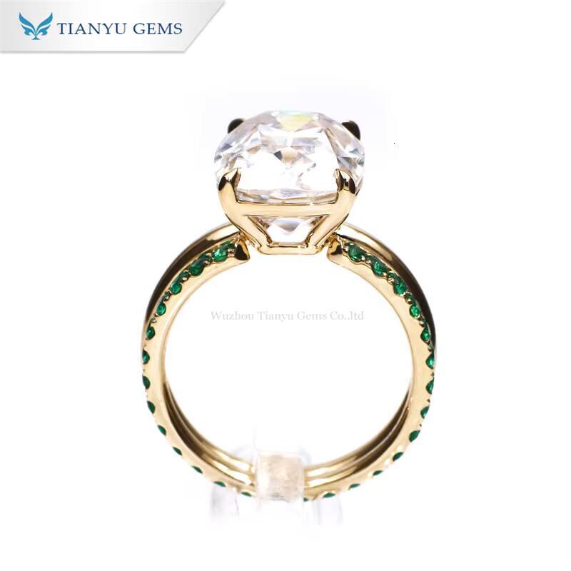 Tianyu Gems 7carat Cushion OMC Cut Moissanite Ring Set 18k Yellow Gold 14k 10k Women Wedding Engagement Rings Vintage Jewelry