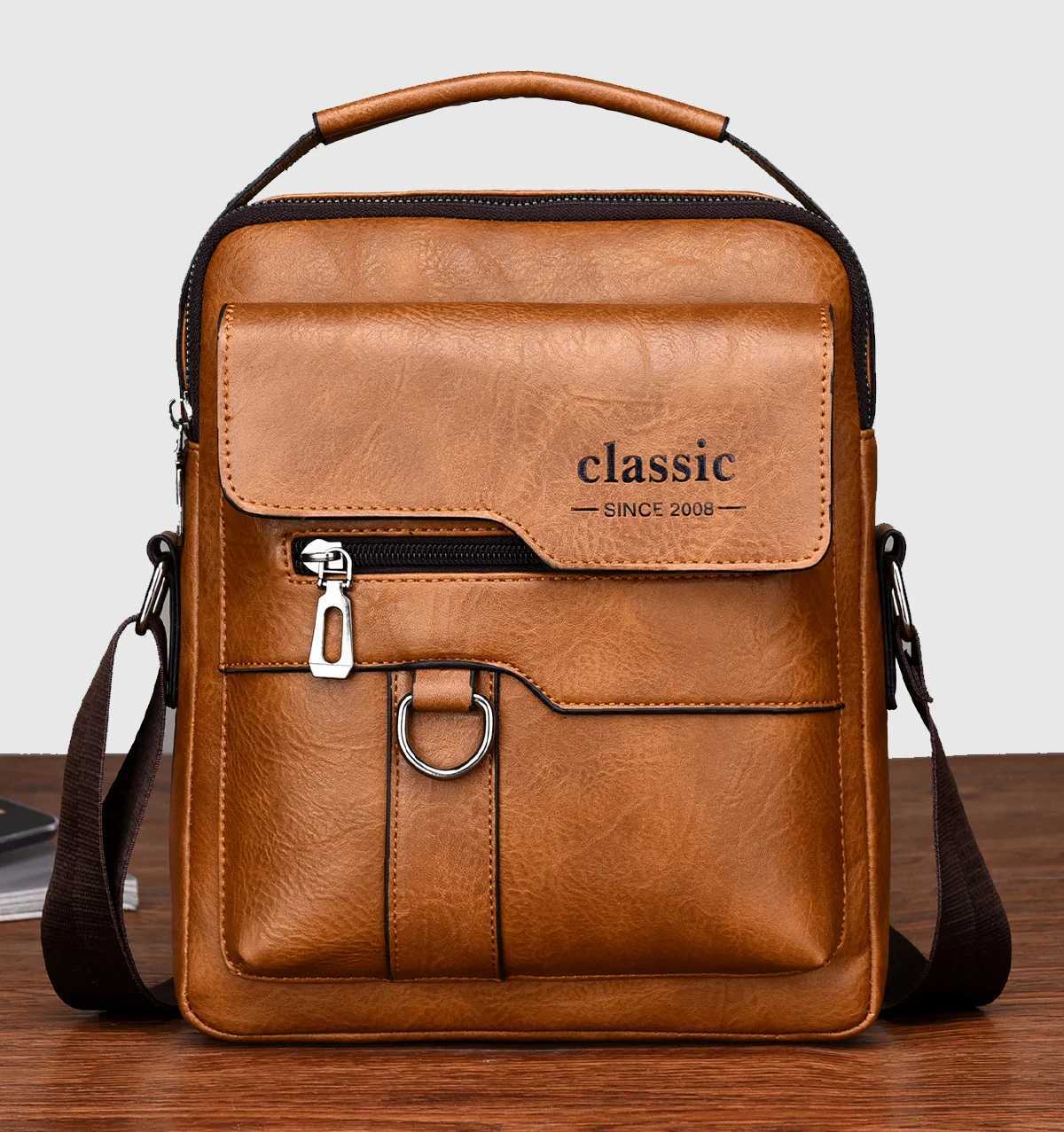 2024 New Luxury Brand Men Crossbody Bag Leather Shoder Bag For Men Handbags Brown Business Large Capacity Messenger Side Bags Y251011