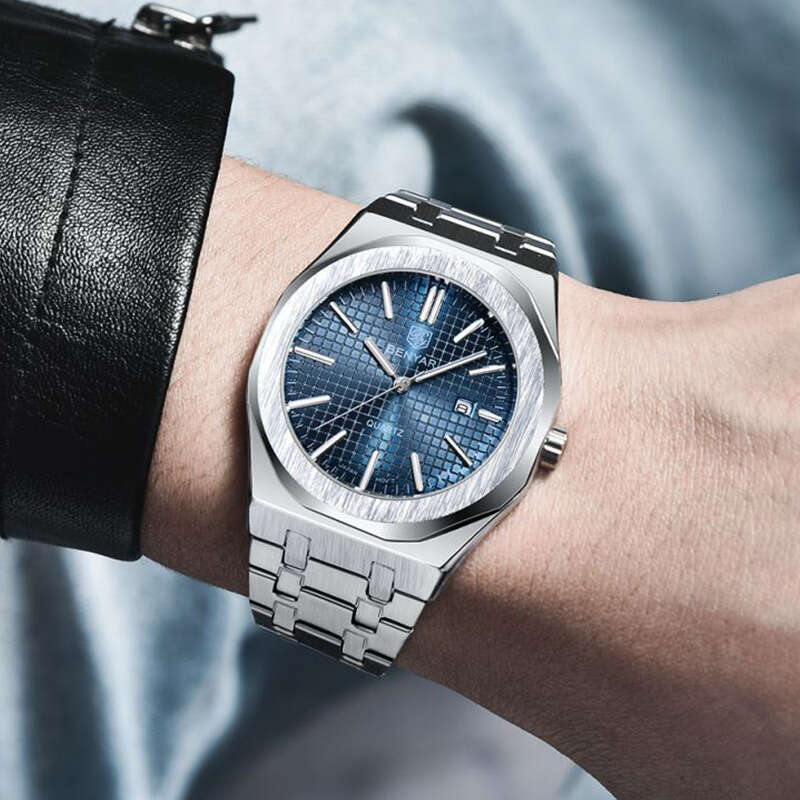 benyar quartz fashion simple calendar luminous mens steel band watch by5156