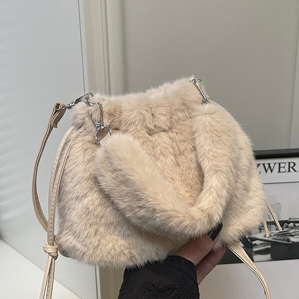 TEROUYE Winter New Women's Plush Bag Fashion Simple Solid Color Bucket Bag Korean style Niche Design Handbag Luxury
