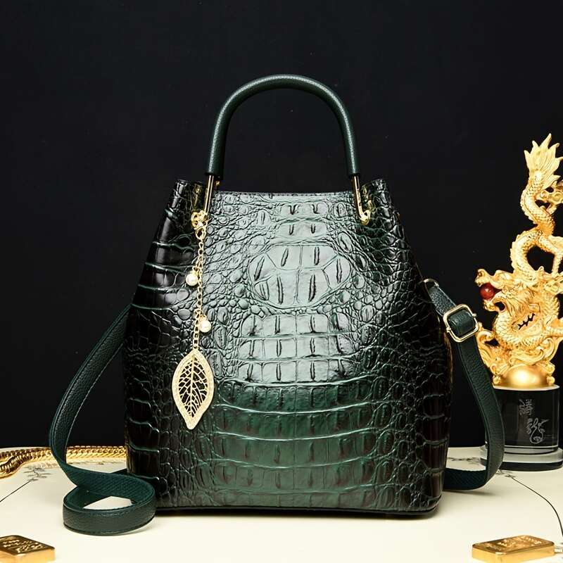 Stylish Spacious Wo Bucket With Minimalist Crocodile Pattern, Perfect For Autumn And Winter, Can Be Used 2025