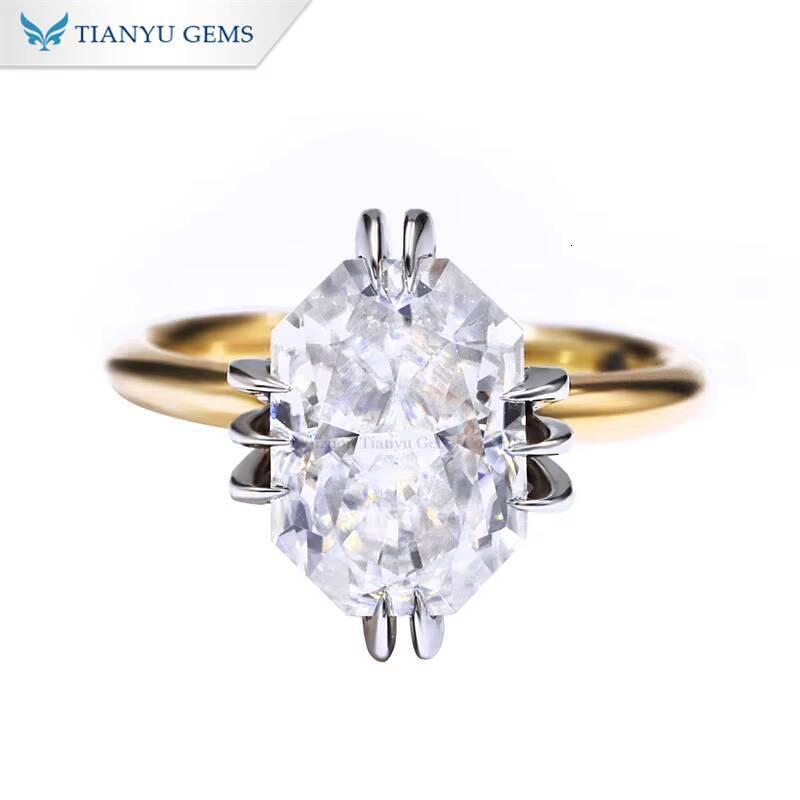 Tianyu Customized Octagon Cut Moissanite Diamond Jewelry Twotone Gold 10K 14K 18K Silver 925 Wreath Engagement Rings