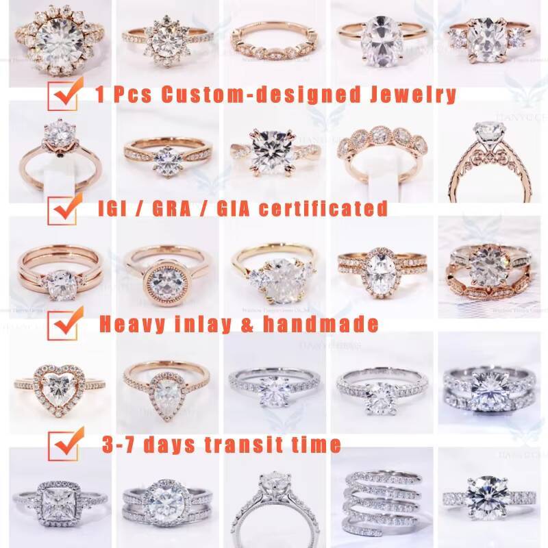 Tianyu Shining Brilliance Custom Fine Jewelry 4x8mm Marquise Moissanite Diamond Solid Gold 10K 14K 18K Engagement Ring