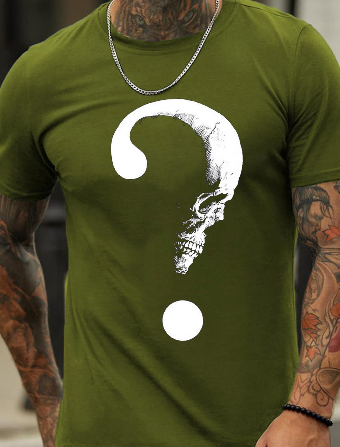 European & American Oversized Skeleton Symbol Print Men's Cotton Summer T-Shirt - TT7289