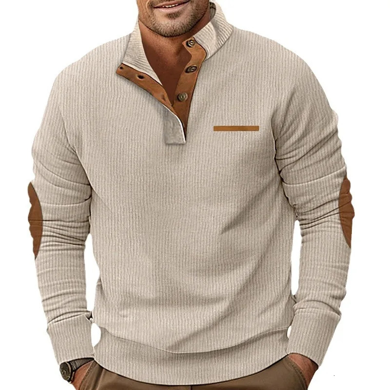 Crossborder winter European size mens pocket standup collar longsleeved corduroy sweater 251029