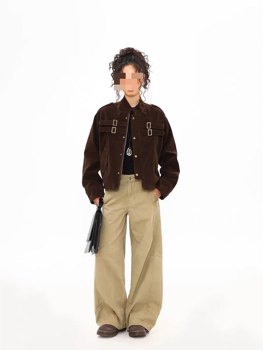 Trendy Cool American Cleanfit Patchwork Motorcycle Jacket For Men And Women Short Designer Coat Faux Suede High-end Loose Versatile Jacket