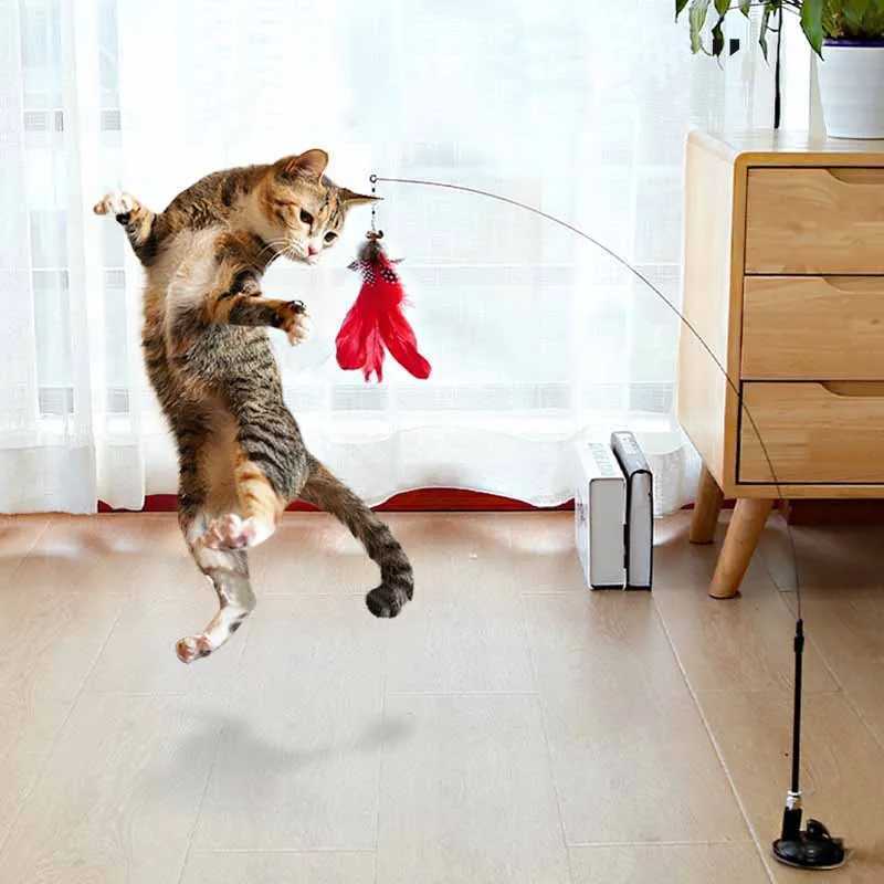 Funny Cat Toy Folorful Fluffy Feather With Bell Sucker Cat Stick Toy Kitten Play Interactive Detachable Teaser Wand Cat Supplies S251029