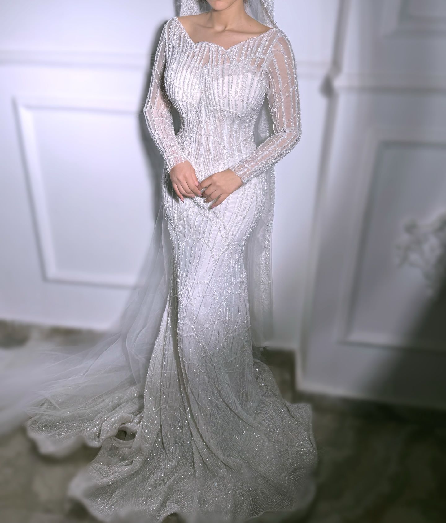 Luxury Mermaid Wedding Dress Jewel Neck Long Sleeves Bridal Gowns Sequins Beaded Detachable Train Dresses Custom Made vestidos de novia