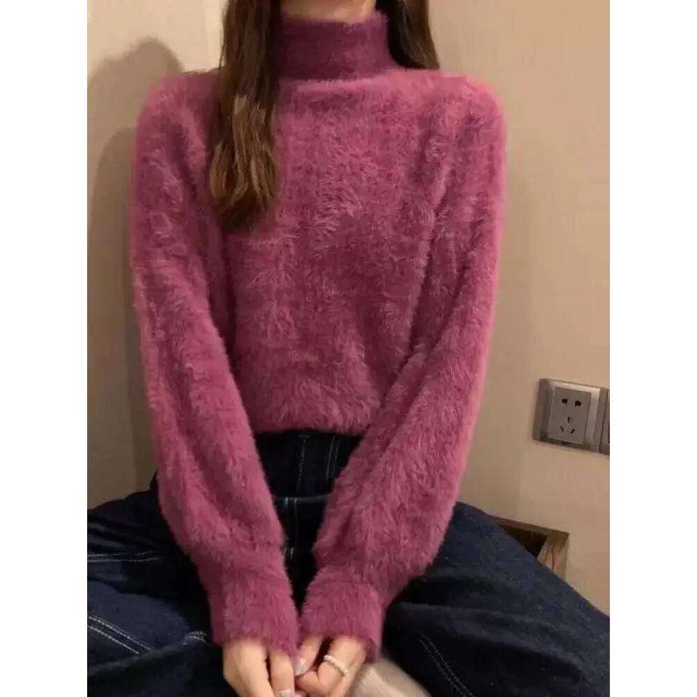 2025 Winter Imitate Mink Wool Hot Fleecing Female Turtleneck Elastic Casual Sweater Women Knitted Tops Pullovers Soft Warm Designer Sweater Women Bear