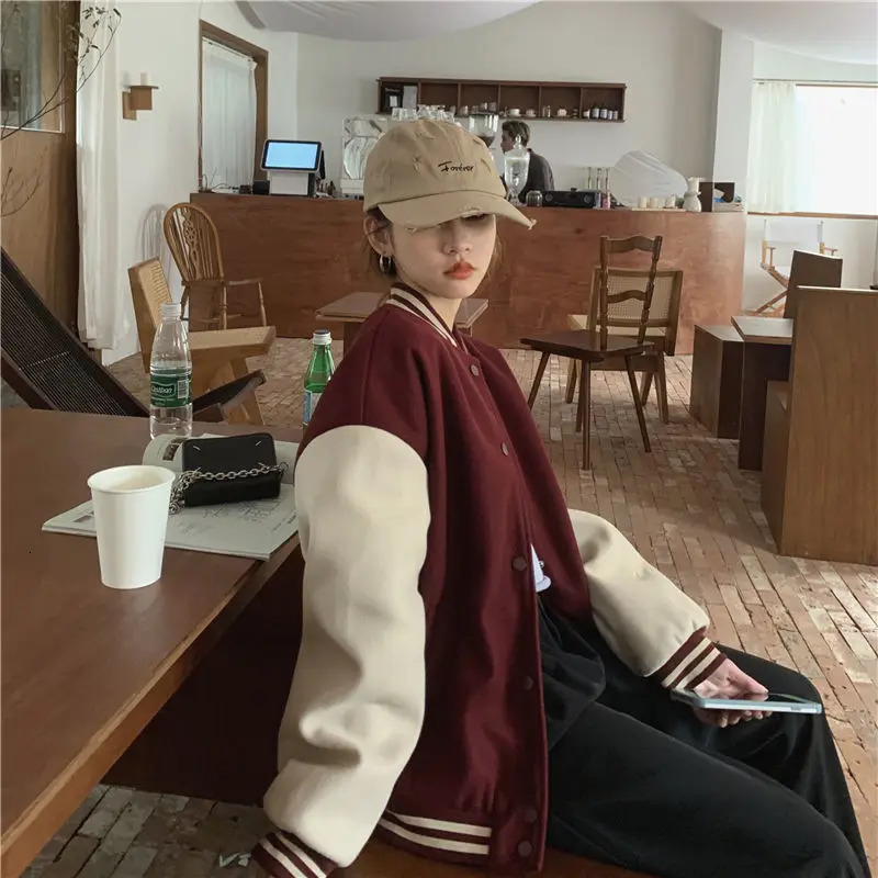 Basic Jackets Women Patchwork Vintage Baseball Outwear Loose Allmatch Students Preppy Spring Fashion Tops Windbreaker Mujer Ins 251029