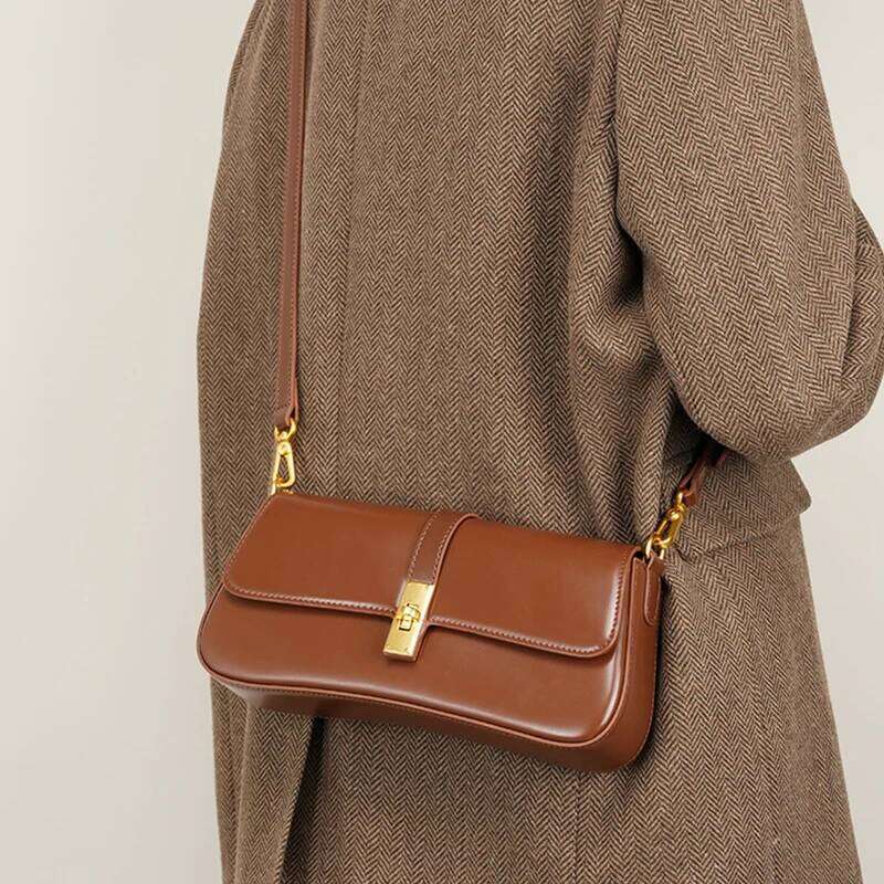 Toptrends Elegant Genuine Leather Underarm Shoulder Bags For Women Designer Crossbody Purses Saddle Ladies Handbags