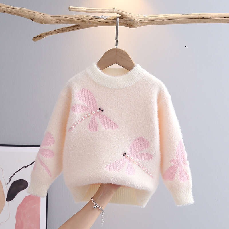 Girls' Sweater Base Knitwear Stylish Thickened Imitation Mink Velvet New Autumn Winter Pullover for Toddlers and Young Girls
