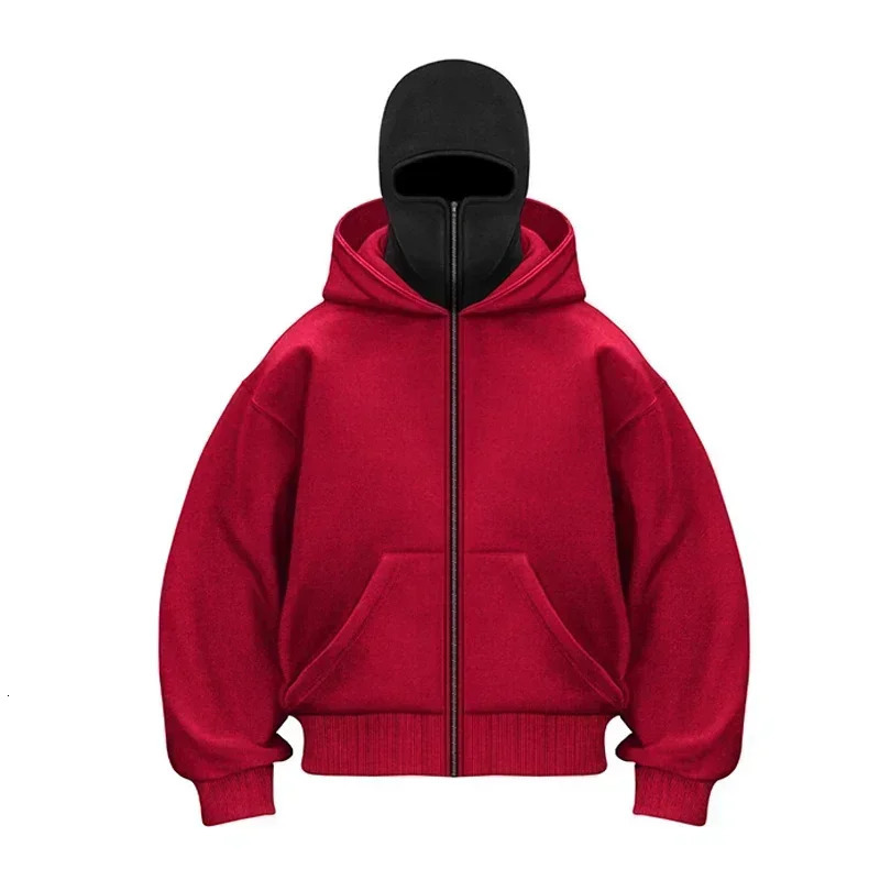 Balaclava Men Zip Hoodie Winter Warm Casual Sweatshirt Y2K with Hooded Face Mask Zipper Sports Jacket Outdoor Activities 251030