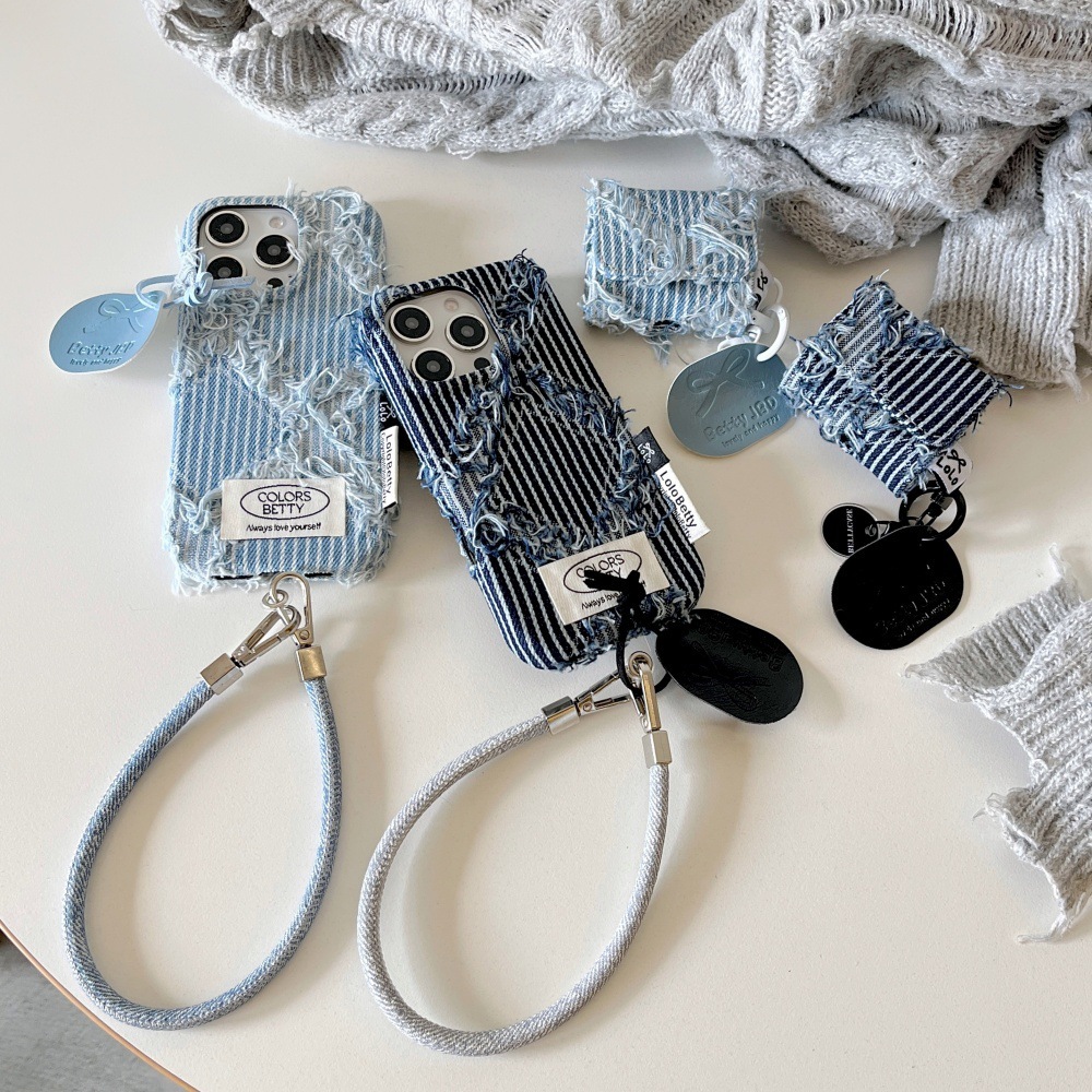 Striped Denim Phone Case Compatible with iPhone 17/16 Pro Max Solid Color Shockproof iPhone 15/14 Pro