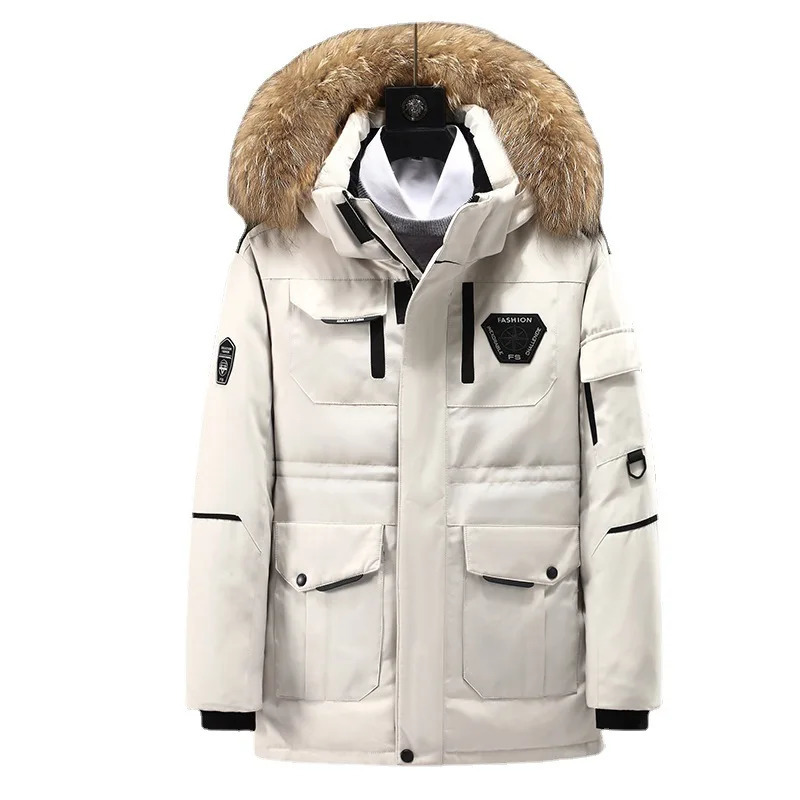 Winter Down Jacket Mens Coldproof Tooling Parka Male South Korea Running Fur Collar Hooded White Duck Down Warm Coat 251028