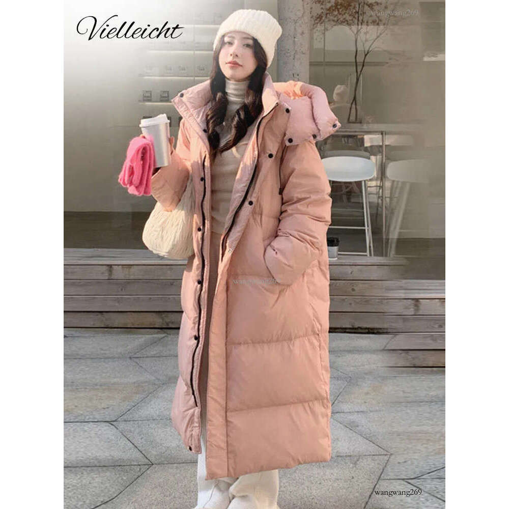 Vielleicht New Solid Color X-Long Straight Coat Women Parkas Clothes Casual Hooded Warm Winter Jacket Female OuterwearF6.29#78