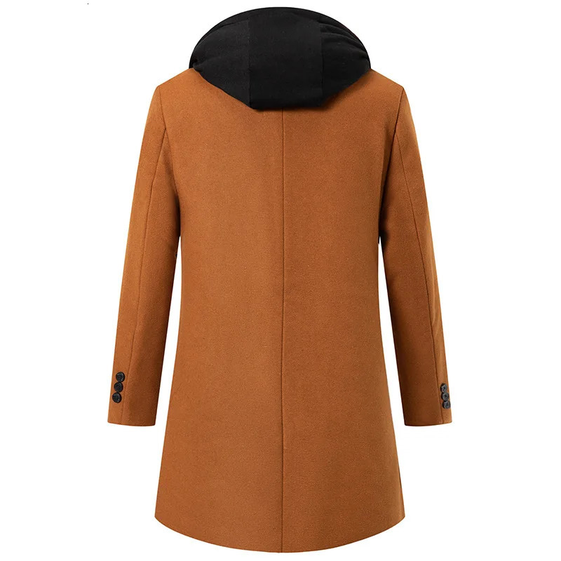 Autumn Winter Mens Wool Trench Coat Fashion Hooded Warm Long Woollen Coats Business Casual Turn Down Collar Woolen Blend Men 251029