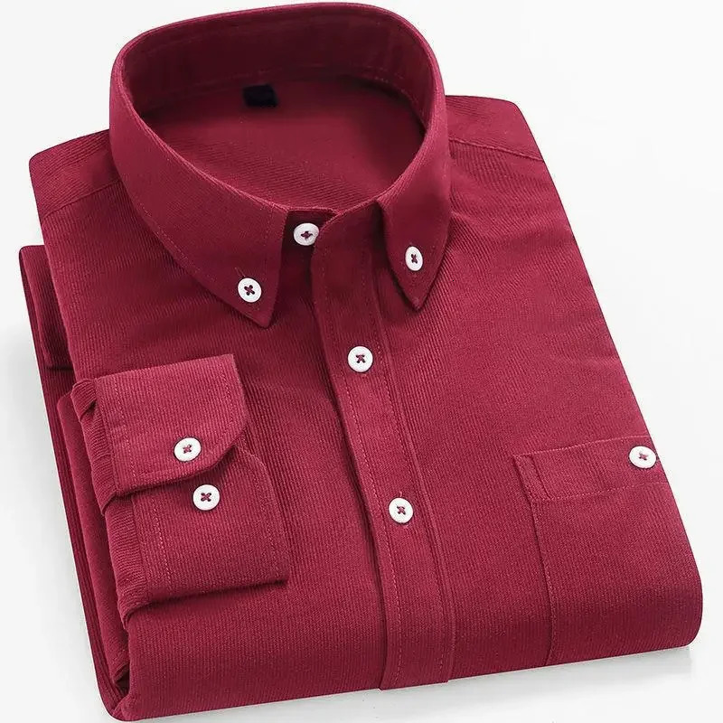 Men Velvet Corduroy Sleeved Shirt Casual Top Loose Pure Color Dad Clothing Suitable Middleaged Elderly 251029