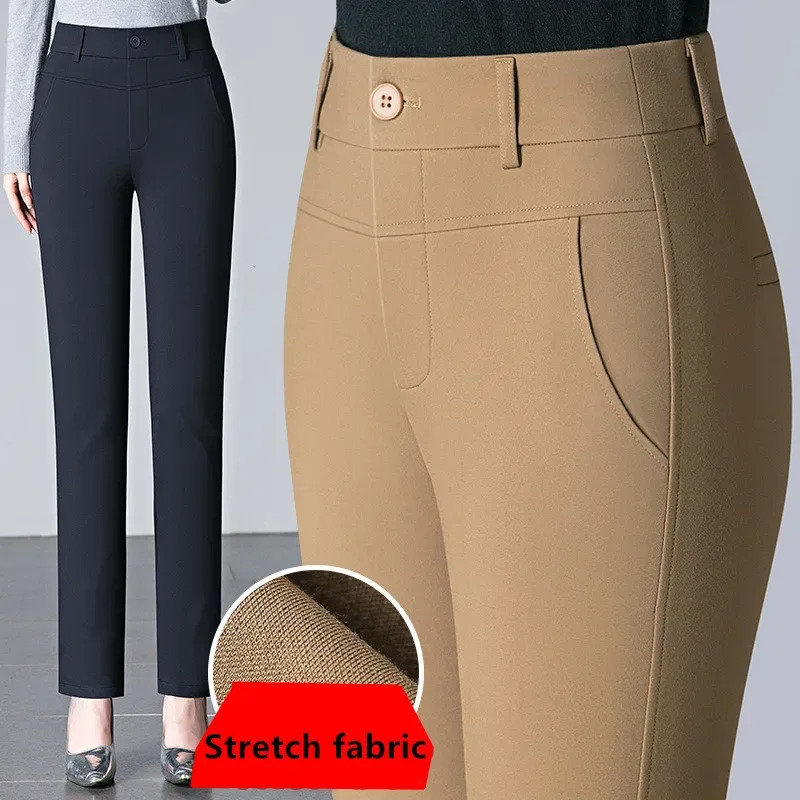 2025 Womens Slim Fit Pants Fashion Stretch Trousers Red Dark Blue Khaki Pant Asian Size 2732 251015