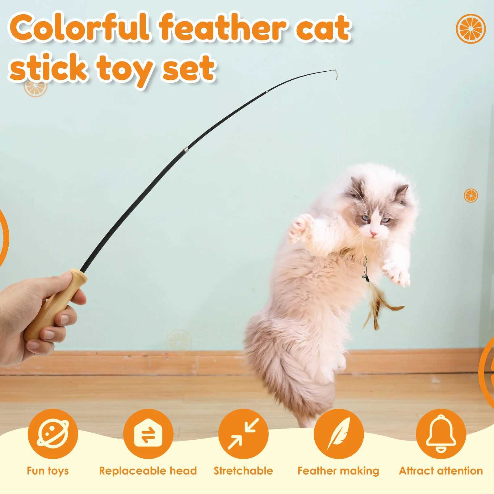 Cat Teaser Wand Toys Interactive Cat Feather Toy with 2 Birds and 3 Feather Refills Retractable Pole for Pet Lovers S251029{category}