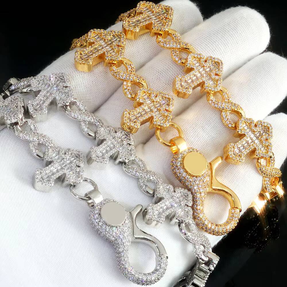 NUOYA Luxury 15MM Iced Out Pants Chain Silver Plated Cross and 8Character Infinite Design Bling moissanite Fine Hip Hop Jewelry Designer's style