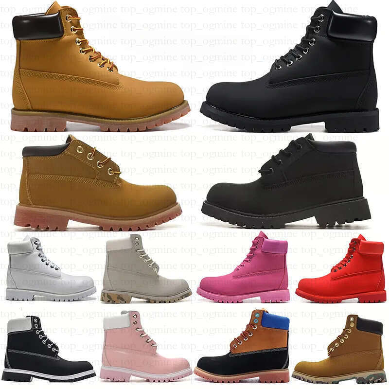 Designer Tims Men Women Yellow Martin Ankle Boots Cowboy Shoes Outdoor Sports Black White Brwon Pink Red Army Green Grey High Top Boots With Box
